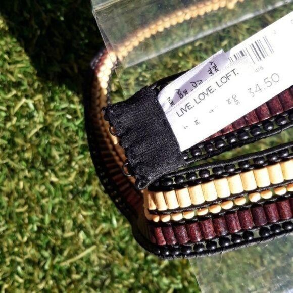 Loft Belt Beaded Tribal Wood 1" Cincher Hook Loop Brown Tan Black Sz M/L - Picture 4 of 8